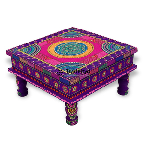 Tradebyd Chowki de madera decorativo para Puja Room Mesa de madera hecha a mano para Mandir y festivales - Product Image 2