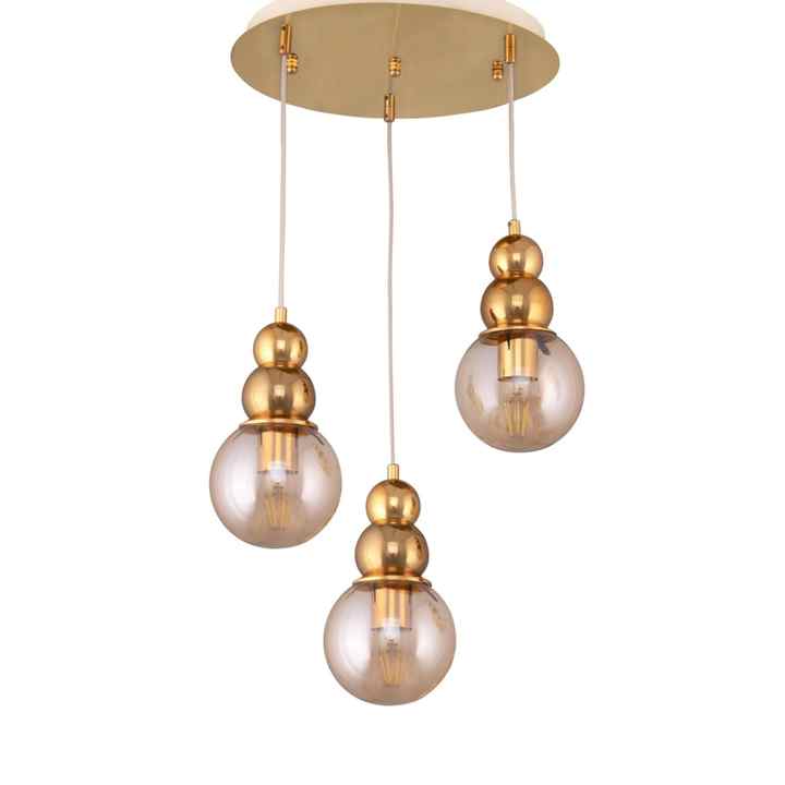 Set of 3 Ball Smoked Glass Silver (Chrome) Pendant Lamp Çakır Chandelier