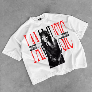 เสื้อยืดผู้ชายทรงโอเวอร์ไซส์สไตล์เรโทร ผ้าฝ้าย 100% คุณภาพสูง พิมพ์ลายโลโก้ตามสั่ง ทรงหลวม สไตล์สตรีท ดีไซน์สั่งทำพิเศษ เนื้อผ้า GSM สูง - Product Image 1