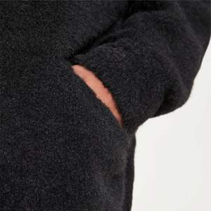 Veste zippée en tricot à fourrure-Noir, fil doux avec coupe courte, logo brodé sur la poitrine et matériel - Product Image 6