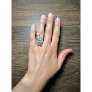 Anillo de Moda Hecho por Navajos con Incrustaciones de Turquesa Multicolor, Ajustable, en Plata de Ley y Chapado en Oro Rosa, Anillo de Regalo - Product Image 4