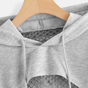 Sweat à capuche court à la mode pour femmes évider hauts courts goutte épaule cordon pull à capuche court - Product Image 3