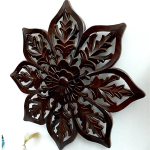 Art mural sculpté floral, décoration de salon, panneaux muraux sculptés en bois vintage, décoration d'accentuation d'intérieur, finition en noyer antique - Product Image 3