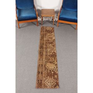 Petit tapis turc vintage 1,5x7 pieds, tapis brun - Product Image 1