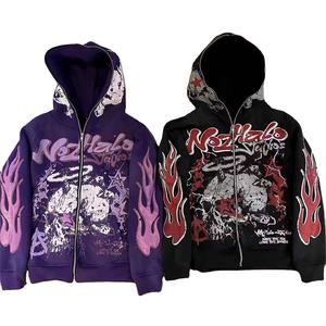 Sudadera con Capucha Personalizada de Felpa Francesa con Estampado Cuadrado Vintage, Estilo Desgastado, Cierre Completo, Moda Urbana, Alta Calidad para Hombre - Product Image 5