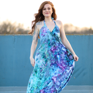 2025 été col en v Boho pneu teinture robes femmes plissé dos nu plage longues dames Maxi robes pour les femmes - Product Image 1