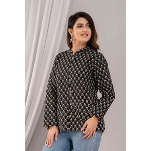 Chaqueta acolchada de algodón ligero para mujer, negra con patrón de animales reversible bohemio, talla XL, prendas de vestir exteriores para primavera y otoño - Product Image 2