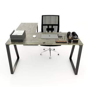 Bureau minimaliste en forme de L Trapeze II Concept 140x140 avec double moteur et pieds en fer assemblés pour chambre HBTH016 - Product Image 2