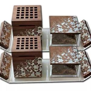 Nuevo juego de bandejas con incrustaciones de hueso, bandeja para servir hojas de hueso de madera con quemador de incienso de nácar, juego de regalo, Colección perfumada de 3 piezas - Product Image 4