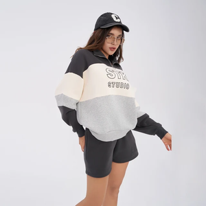 ชุดวอร์มทรงสั้นสำหรับผู้หญิงชุดออกกำลังกายเข้ารูปแบบลำลองสองสี - Product Image 1