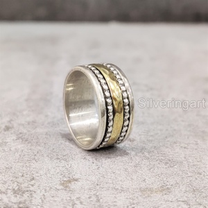 Marteau Spinner bande bohème bague en argent Sterling 925 femmes pouce anneau Fidget bijoux faits à la main fête anxiété hommes Spinner anneau - Product Image 1