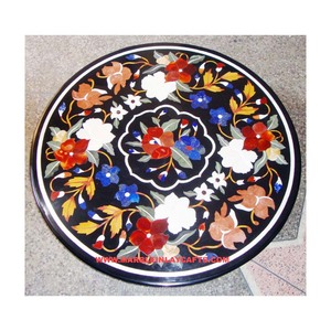 Cubiertas de Mesa de Comedor Redondas Únicas con Incrustaciones Decorativas de Mármol Negro 100% Puro con Diseño Floral al Mejor Precio - Product Image 1