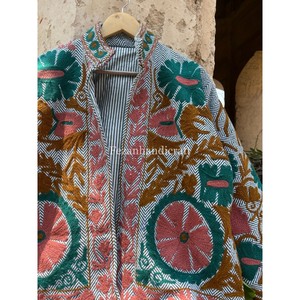 Wholesale Uzbek Embroidered Suzani Jacket Unisex Short Cotton Jute Fabric <b>Coat</b> with Floral Pattern for Spring Season - Product Image 2