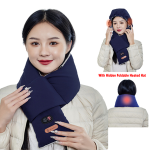 Winter Lightweight Pink White Blue Grey <b>5V</b> Rechargeable <b>Battery</b> Heated Scarf with Hidden Hat - Product Image 5