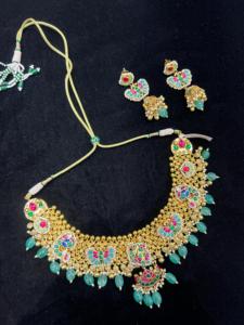 TISHYA DIAMOND Ethnic Gold Plated Copper Alloy Brilliant Cut Necklace Earrings <b>Set</b> Green <b>Beads</b> Imitation Pearl Flower Jewelry - Product Image 3
