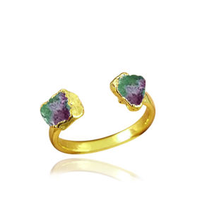 925 plata esterlina rubí zoisita cristal doble piedra preciosa ajustable oro Vermeil galvanizado anillo de piedra natal al por mayor Je - Product Image 1