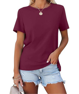 Camisetas de verano informales ecológicas y antipilling para mujer, camisetas de manga corta con bloques de color con decoración bordada - Product Image 5