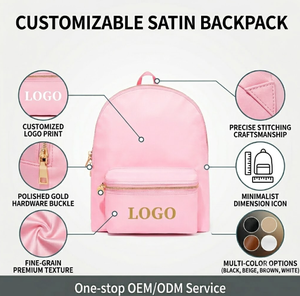 Sac à dos rose minimaliste avec logo personnalisé, fermeture éclair dorée, sac d'école esthétique, sac à dos imperméable en nylon pour ordinateur portable, grande capacité, pour elle - Product Image 2