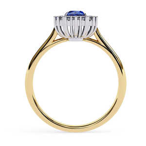 Bague en saphir bleu et diamant de laboratoire sertie de diamants pour femme, cadeau de fiançailles ou de mariage, élégante, or jaune 14 carats, ovale - Product Image 3