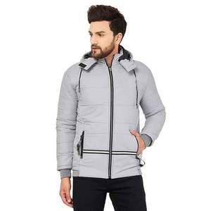 Vente en gros de doudounes pour hommes avec logo personnalisé Veste universitaire à capuche avec fermeture à glissière Streetwear coupe-vent - Product Image 1