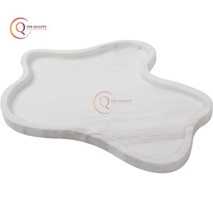 Bandeja de servicio de mármol blanco impresionante hecha a mano de mesa para restaurantes resorts comida postre aperitivos bandeja de servicio plateada Venta caliente - Product Image 1