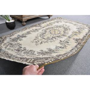 พรมขนสัตว์สีเบจสีน้ำตาลคลาสสิกขนาด3.7x6.8ฟุตทำด้วยมือแบบตุรกีการเย็บปะติดปะต่อกันเป็นรูปสี่เหลี่ยมผืนผ้าสำหรับห้องนั่งเล่นห้องนอนห้องโถงน้ำยาง4เมตร - Product Image 4