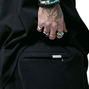 Collegiate Black <b>Cuffed</b> Jogger 100% Cotton Fleece Relaxed Fit Streetwear Pants Screen Print Rear Zip Pocket Waterproof - Product Image 4