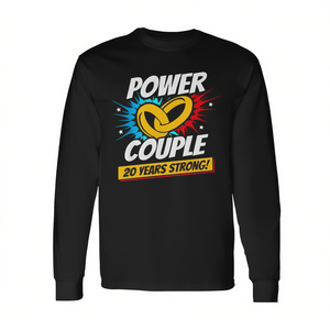 T-Shirt a Maniche Lunghe per il 20° Anniversario di Matrimonio per Coppie Forti, Celebra 20 Anni di Matrimonio con Stile - Articolo Promozionale - Product Image 2