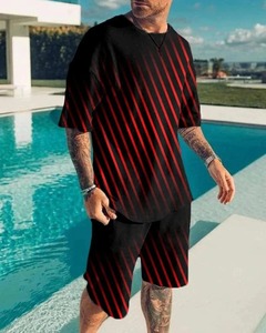 Camisetas Vintage, conjuntos de 2 uds., sudadera con estampado de plantas abstractas en 3D, chándales informales para hombre, conjunto de manga corta con cuello redondo, trajes para hombre, ropa - Product Image 4