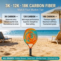 Pala de Tenis Playa JAS de Fibra de Vidrio Diamante 3K 12K 18K con Carbono y Grano de Arena, Tejido Visible, Personalizada, OEM de Fábrica