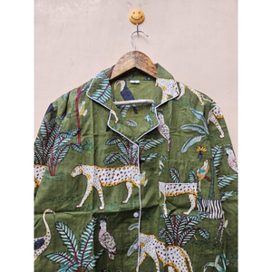 Conjunto de Pijama para Mujer Hecho a Mano en India, de Algodón Suave de Alta Calidad, con Estampado de Jungla Verde, Elegante Traje de Noche para Verano, Corte Holgado y Duradero - Product Image 5