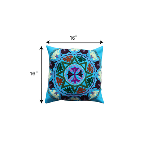 Funda de Cojín Decorativa Cuadrada Hecha a Mano con Estampado Digital Floral de Pavo Real Indio Vibrante, 16x16, Multicolor, para Sofá - Product Image 2