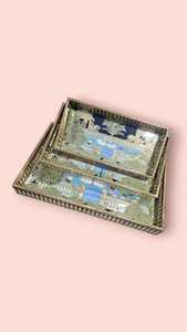 Ensemble de plateaux en bois de luxe avec impression en émail Art déco Plateaux à motifs de plantes imbriquées Décoration intérieure écologique Salle à manger Service polyvalent - Product Image 2