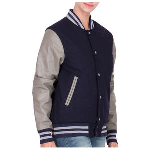 Veste universitaire personnalisée avec logo, manches en cuir, broderie noire, couple, baseball, veste pour homme, veste universitaire, veste varsity - Product Image 4