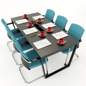 SFTC009-Minimalist Style 2-<b>Sided</b> Metal Frame Small Wood and Rubber <b>Table</b> for Meetings - Product Image 5