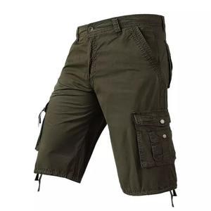 Pantalones cortos cargo multibolsillo para hombre, pantalones cortos tácticos informales de algodón verde para hombre, pantalones cortos - Product Image 2