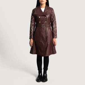 Gabardina Larga de Otoño para Mujer, Color Granate, Doble Botonadura, Forro de Algodón y Piel de Oveja, Impermeable, Cuello de Solapa, Elegante - Product Image 2