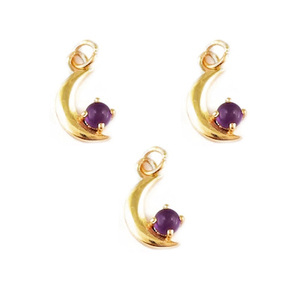 18K Gold Vermeil 925 Sterling Silver Fine <b>Pendant</b> <b>Amethyst</b> 4mm Cabochon with Crescent Prong Set Birthstone Silver <b>Pendant</b> - Product Image 1