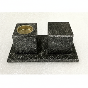 Brûleur d'encens Bakhoor contemporain en MDF et métal avec motif géométrique bleu, écologique, fait main, pour l'arôme religieux d'intérieur - Product Image 4