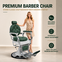 Fauteuil de Barbier Hydraulique Vintage en Cuir PVC Vert Inclinable avec Repose-Pieds pour Salon de Coiffure Professionnel