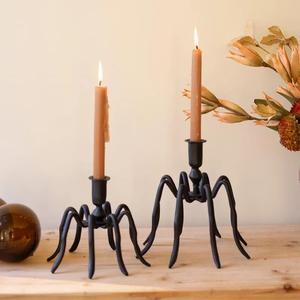 Portavelas Minimalista de Hierro Negro con Diseño de Telaraña para Decoración de Halloween en el Hogar, Portavelas Metálico Resistente con Tres Patas - Product Image 6