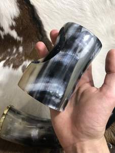 Viking Best Quality Buffalo/Ox <b>Drinking</b> Horn Polished Natural Brass Rim with Horn <b>Stand</b> Polished Molding for Mugs BY HF CRAFTS - Product Image 2