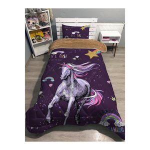 Welsoft gonfio doppio lato viola auto unicorno modellato singolo trapunta Set per dormire