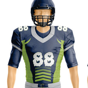 Uniforme de football pour hommes ensemble de pantalons en jersey de football américain marine et argent pour hommes vêtements d'équipe durables en sergé sublimés personnalisés - Product Image 2