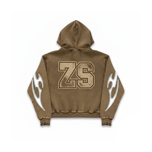 Heavyweight 370 GSM sweat à capuche zippé premium brossé polaire tissu marron surdimensionné broderie personnalisée chenille patch basics Hoodie - Product Image 2