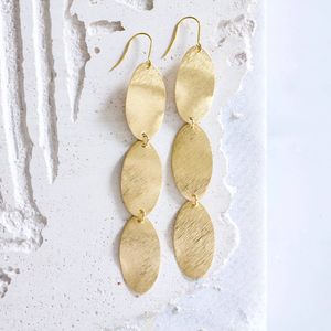 Mode Joyas, Gold Plated Multi Shape Unique Charms Design Brass Metal <b>Stud</b> Earrings / Long Dangle Pair Earrings Jewellery. - Product Image 5