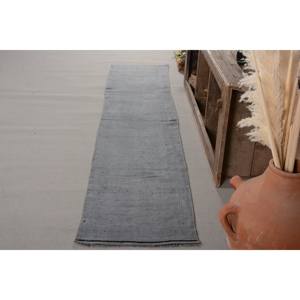 Tapis Turc Vintage Moderne 2x9.4ft Gris Patchwork Tapis en Laine Tissée à Plat Décor de Salon avec Support en Latex - Product Image 2