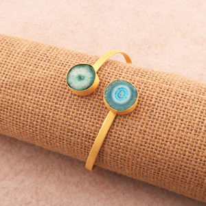 Hermosa pulsera para mujer, joyería natural, doble cuarzo solar, brazalete abierto, pulseras ajustables hechas a mano chapadas en oro mate - Product Image 3