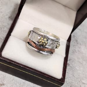 Marteau Spinner bande bohème bague en argent Sterling 925 femmes pouce anneau Fidget bijoux faits à la main fête anxiété hommes Spinner anneau - Product Image 2