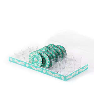 Nouveauté : Ensemble de luxe de 6 verres à boire et plateau de service incrusté de nacre, fabriqué à la main au Vietnam, pour salon, classique et durable - Product Image 1